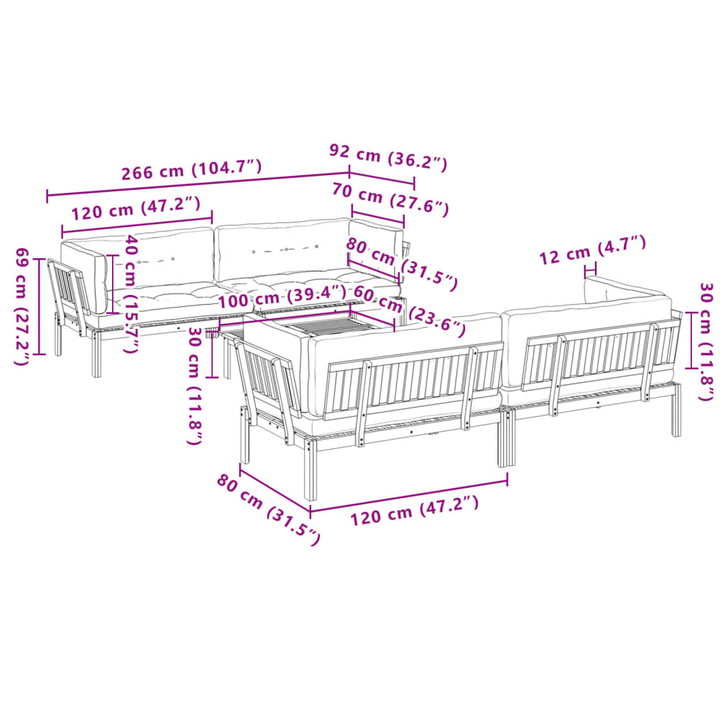 Set Divano Pallet Giardino 5pz con Cuscini Massello Acacia | homemem39