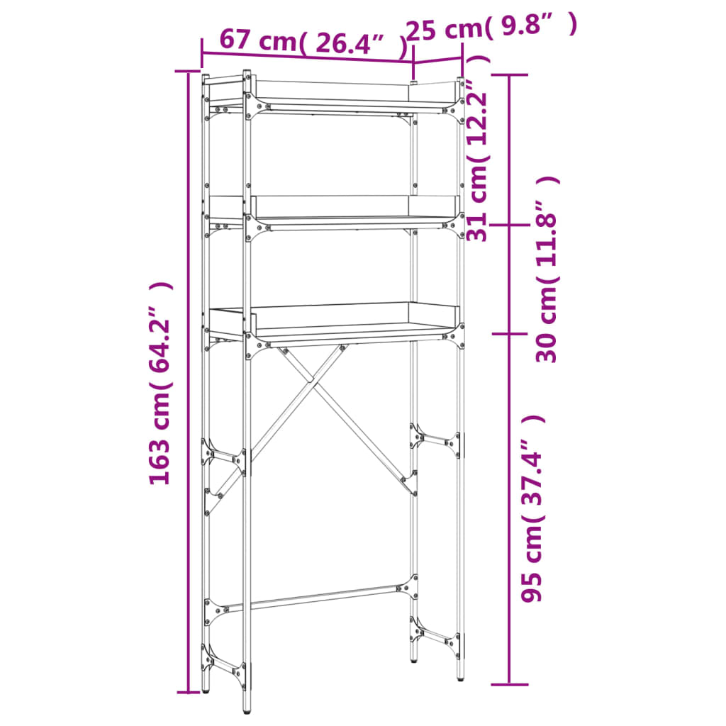 Scaffale per Lavatrice Nero 67x25x163 cm in Legno Multistrato | homemem39