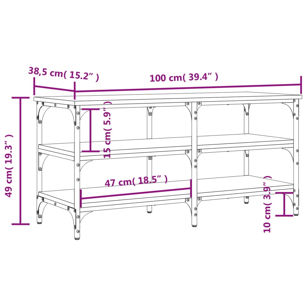 Panca Porta Scarpe Rovere Fumo 100x38,5x49cm Legno Multistrato | homemem39