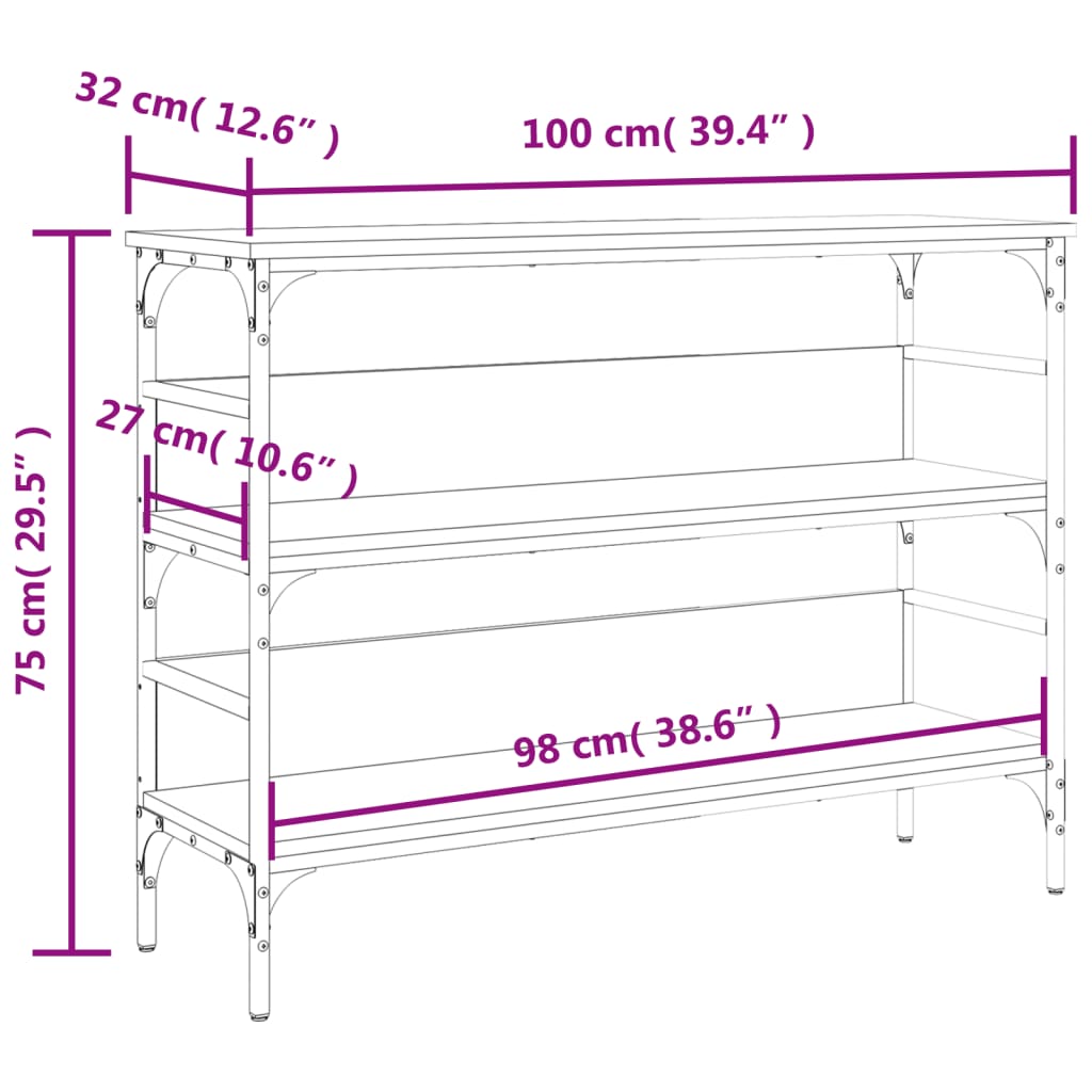 Tavolo Consolle Grigio Sonoma 100x32x75 cm in Legno Multistrato | homemem39