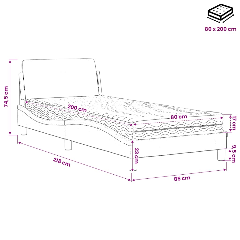 Letto con Materasso Dover Marrone 80x200 cm in Similpelle