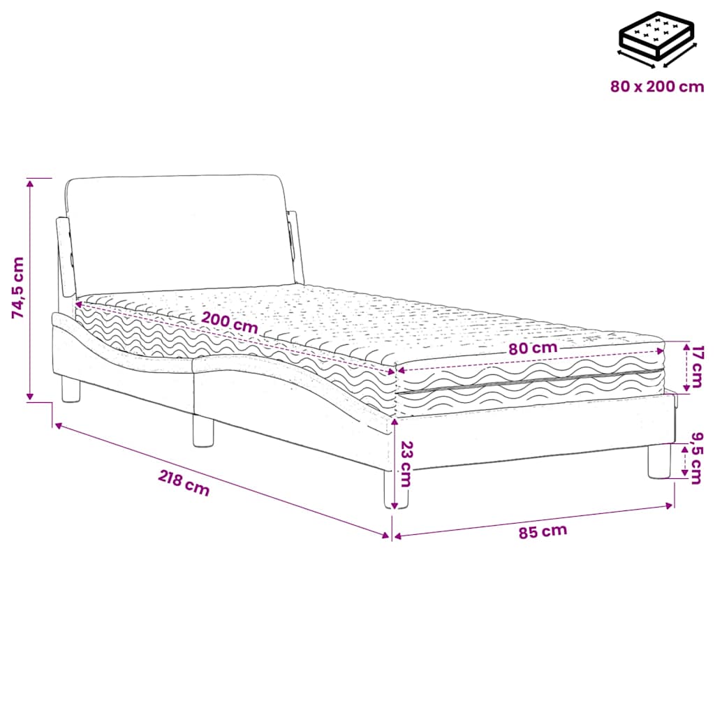 Letto con Materasso Dover Grgio 80x200 cm in Similpelle