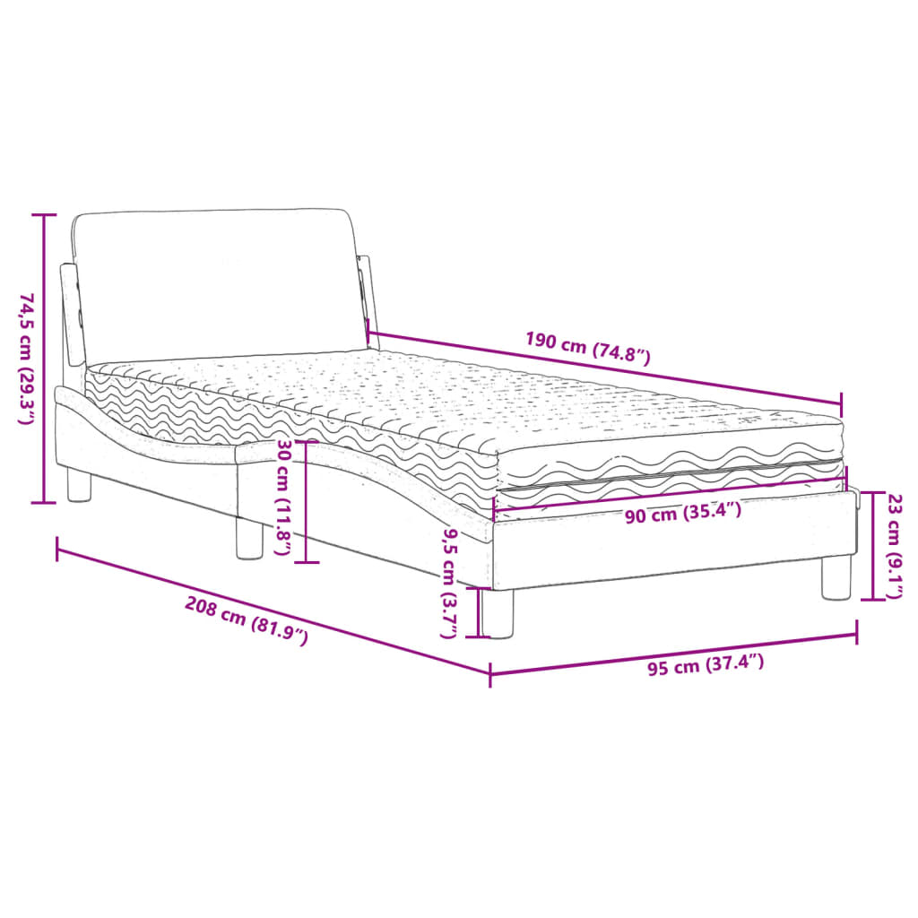 Letto con Materasso Dover Blu 90x190 cm in Tessuto | homemem39