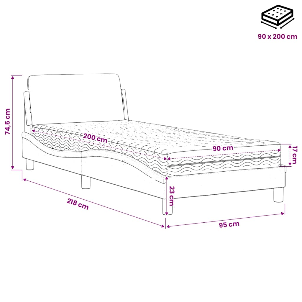 Letto con Materasso Dover Nero 90x200 cm in Tessuto