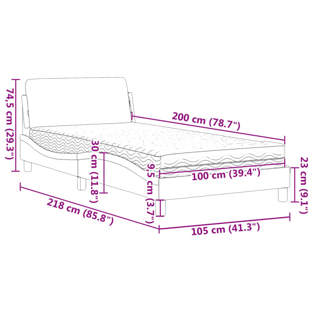 Letto con Materasso Dover Nero 100x200 cm in Velluto | homemem39