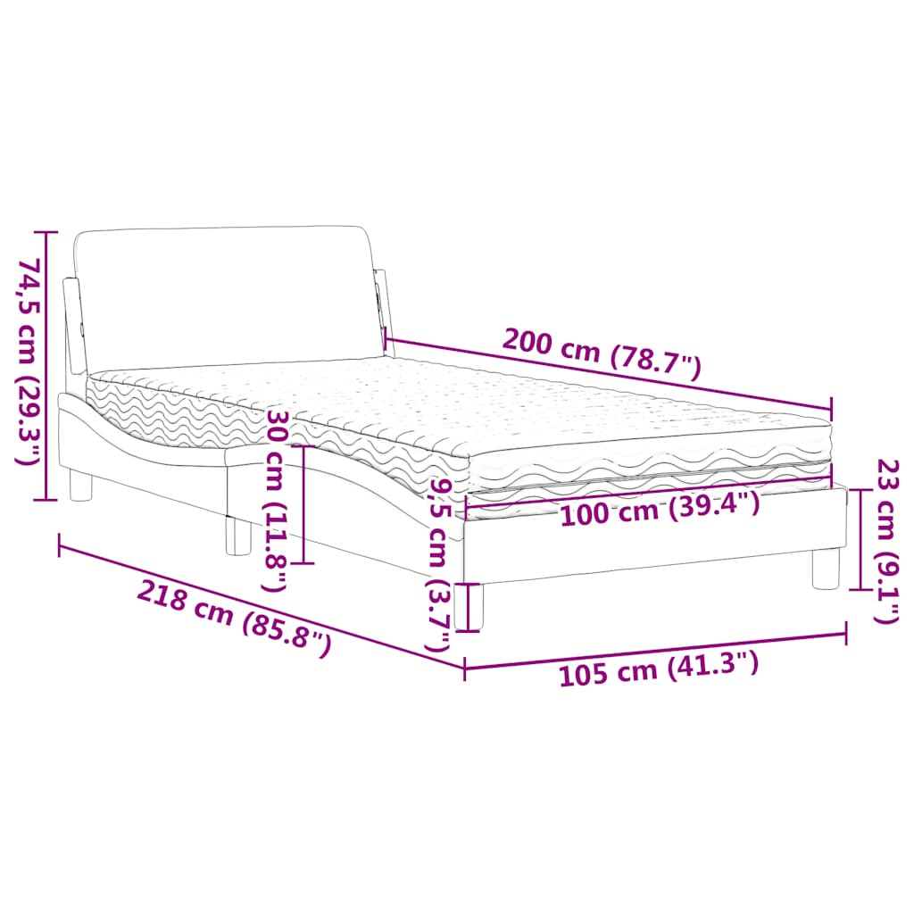 Letto con Materasso Dover Blu 100x200 cm in Velluto