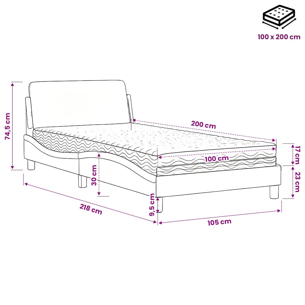 Letto con Materasso Dover Marrone 100x200cm in Similpelle | homemem39