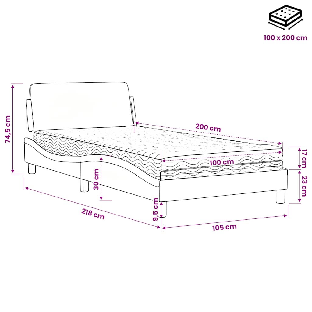 Letto con Materasso Dover Nero e Bianco 100x200 cm in Similpelle | homemem39