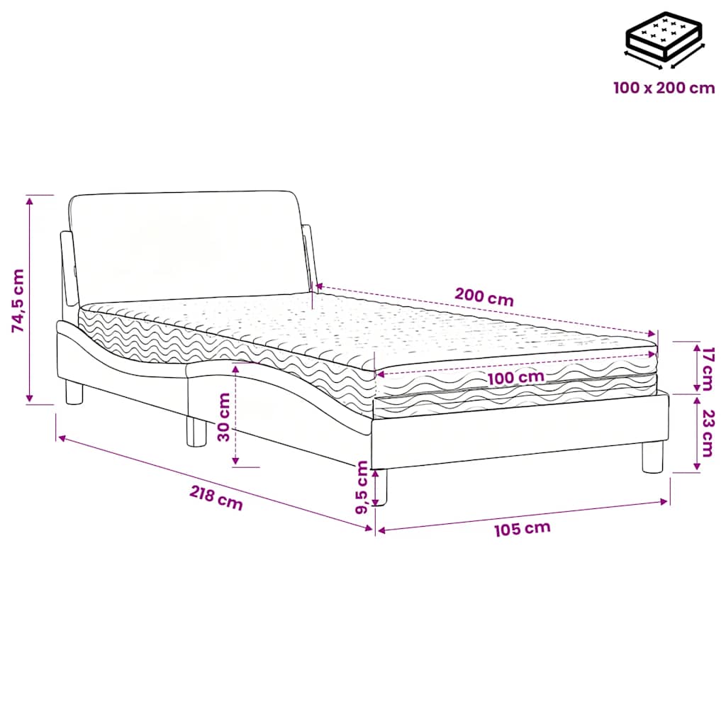 Letto con Materasso Dover Bianco e Nero 100x200 cm in Similpelle | homemem39