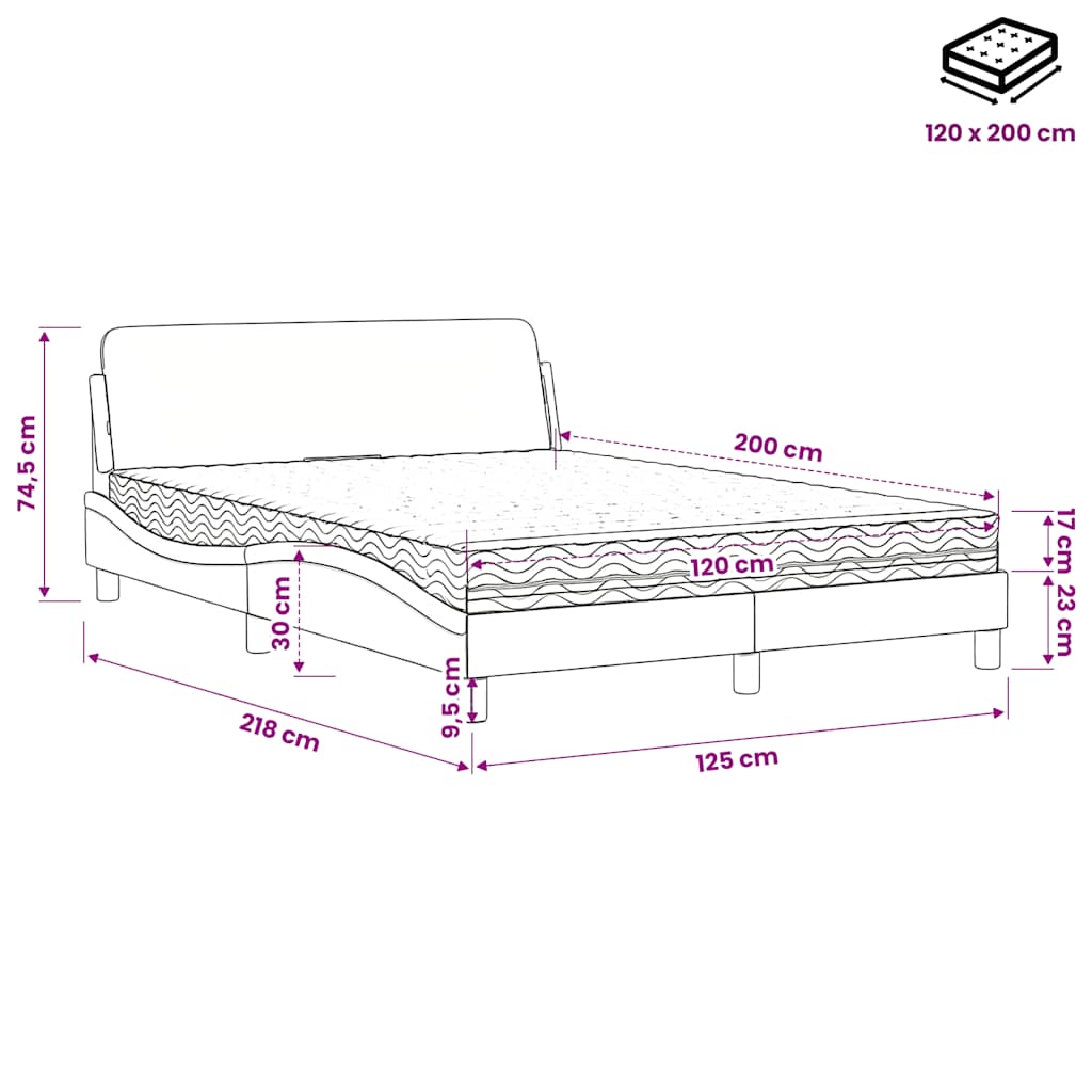Letto con Materasso Dover Grigio Scuro 120x200 cm Tessuto | homemem39