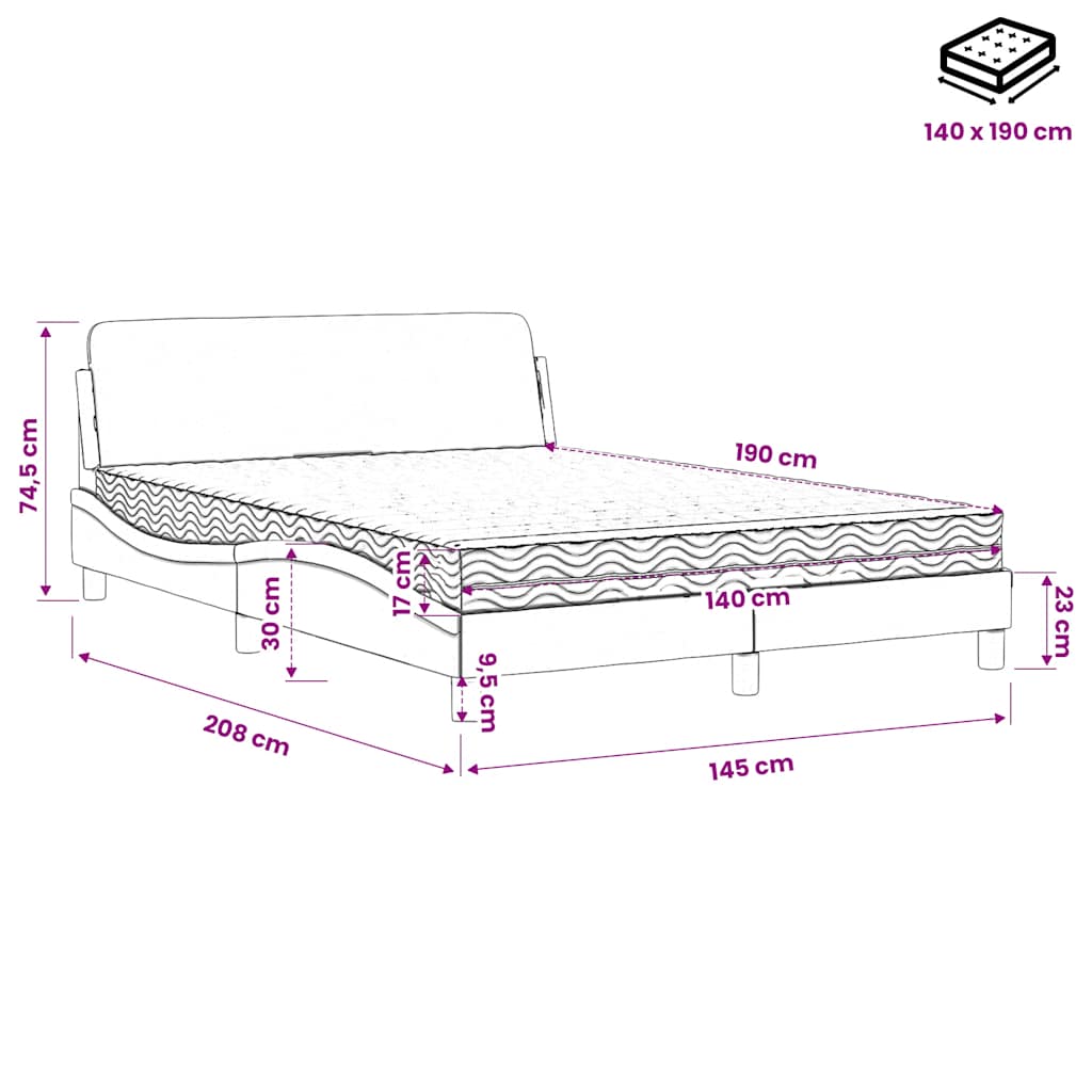 Letto con Materasso Dover Nero 140x190 cm in Similpelle