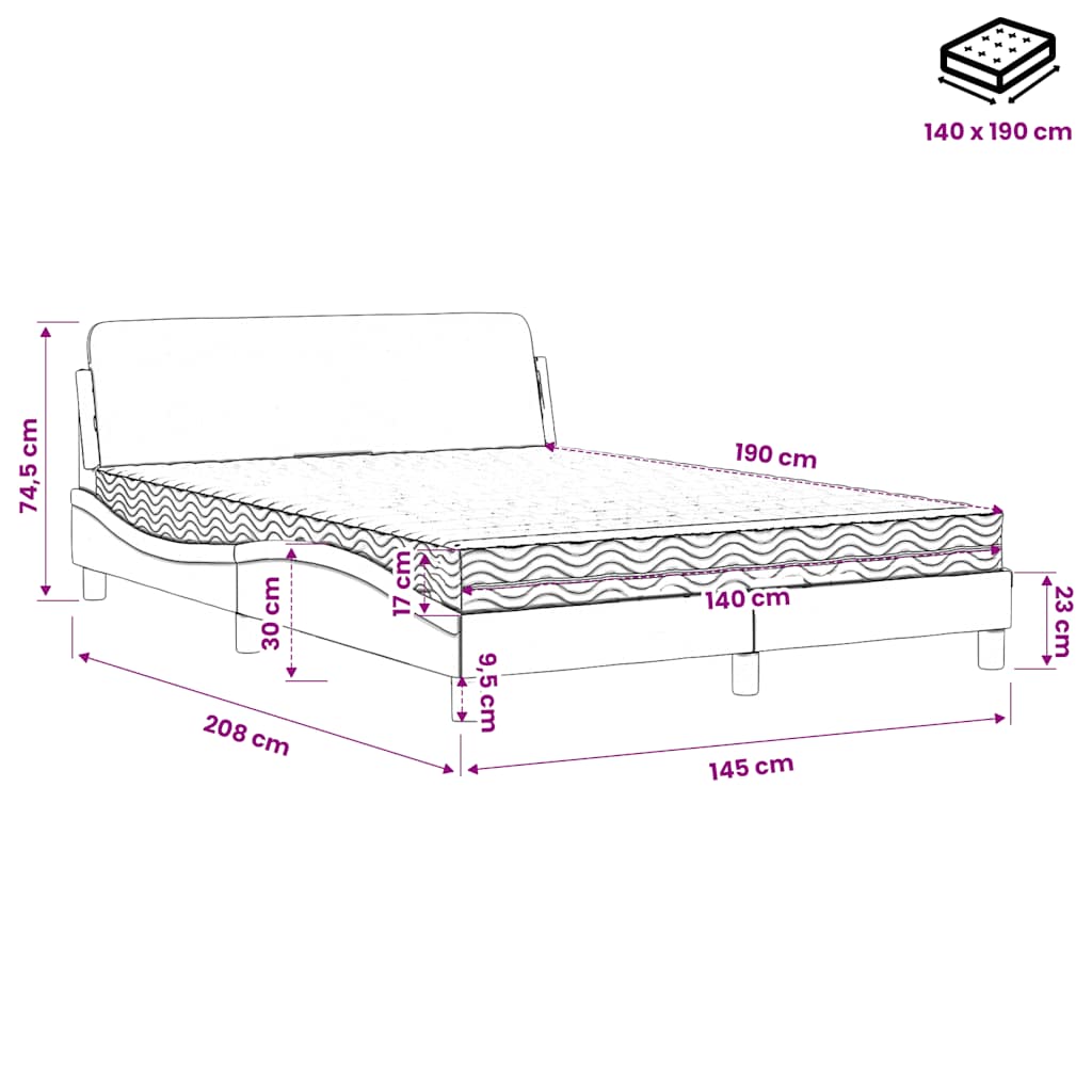 Letto con Materasso Dover Bianco e Nero 140x190 cm in Similpelle