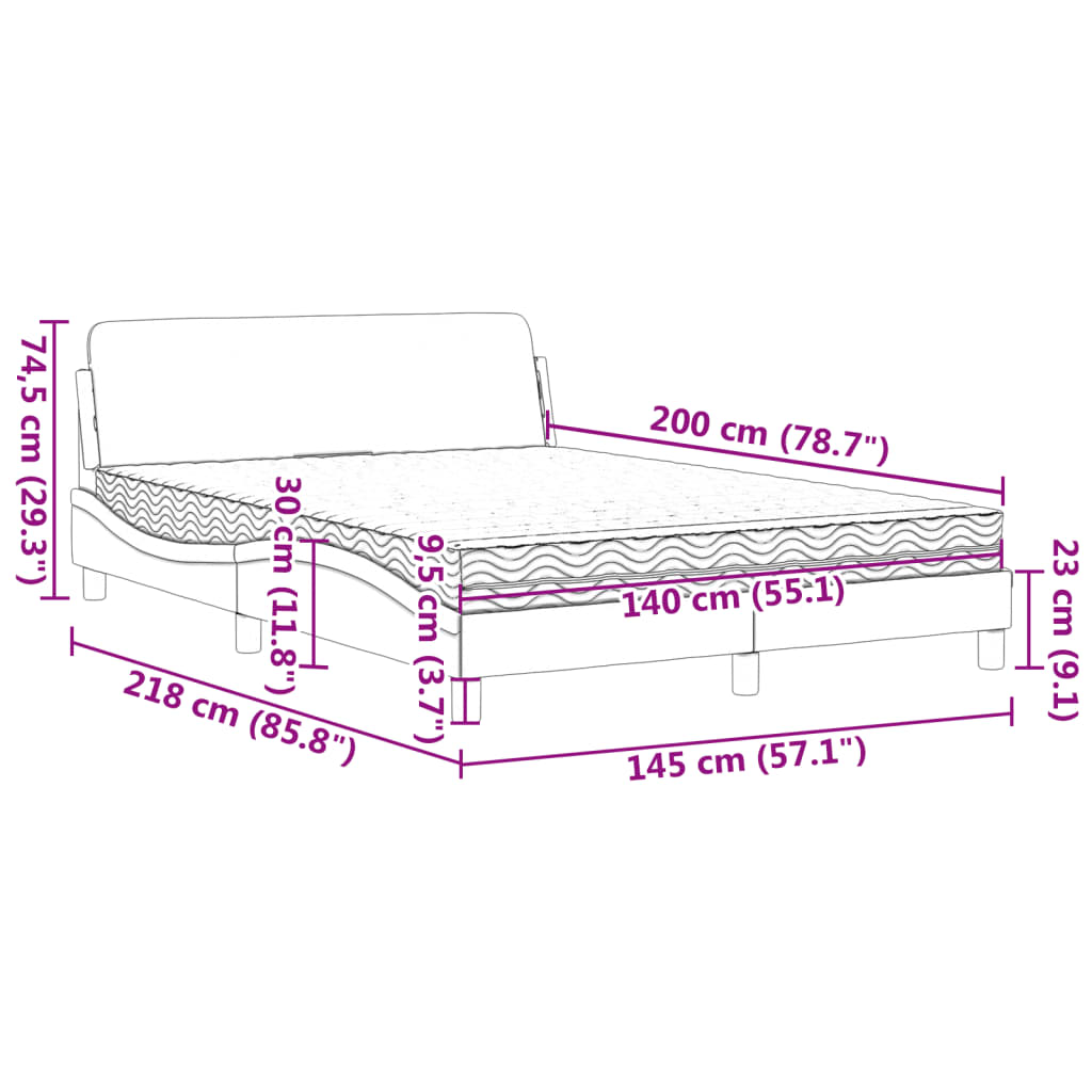 Letto con Materasso Dover Grigio Chiaro 140x200cm Tessuto | homemem39