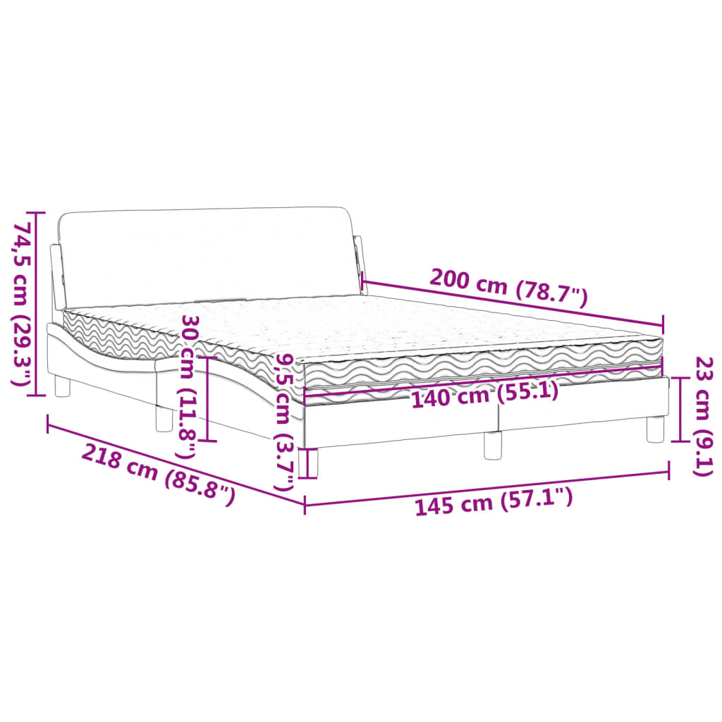 Letto con Materasso Dover Grigio Scuro 140x200cm Tessuto | homemem39