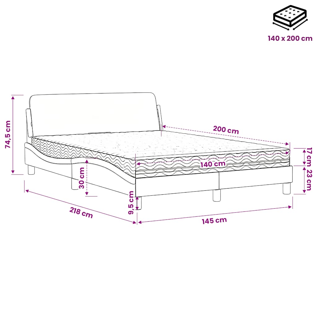 Letto con Materasso Dover Bianco 140x200 cm in Similpelle | homemem39