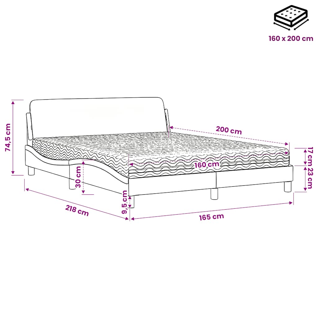 Letto con Materasso Dover Marrone 160x200cm in Similpelle | homemem39