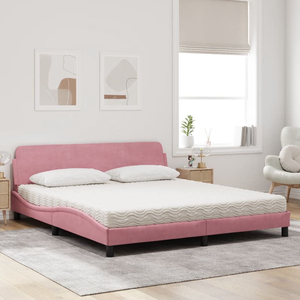 Letto con Materasso Dover Rosa 180x200 cm in Velluto | homemem39
