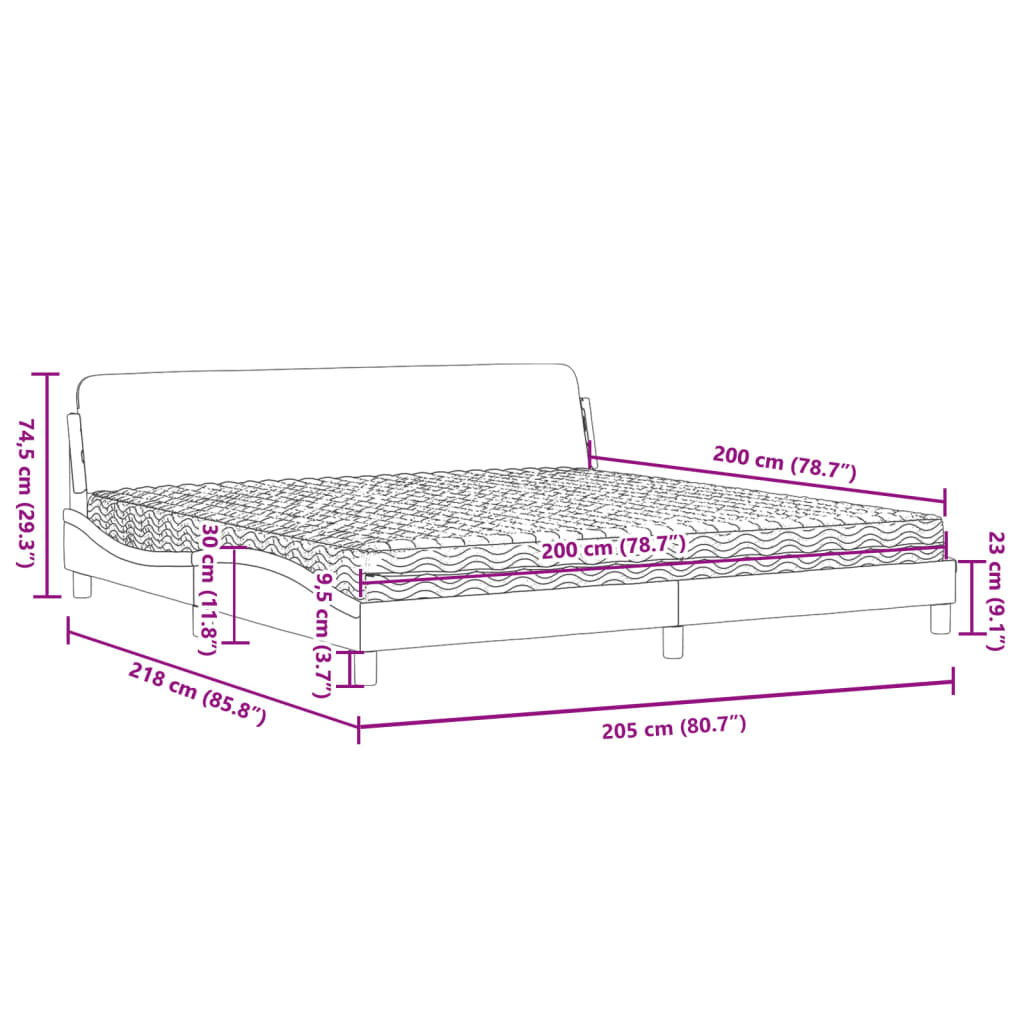 Letto con Materasso Dover Grigio Chiaro 200x200 cm in Tessuto | homemem39