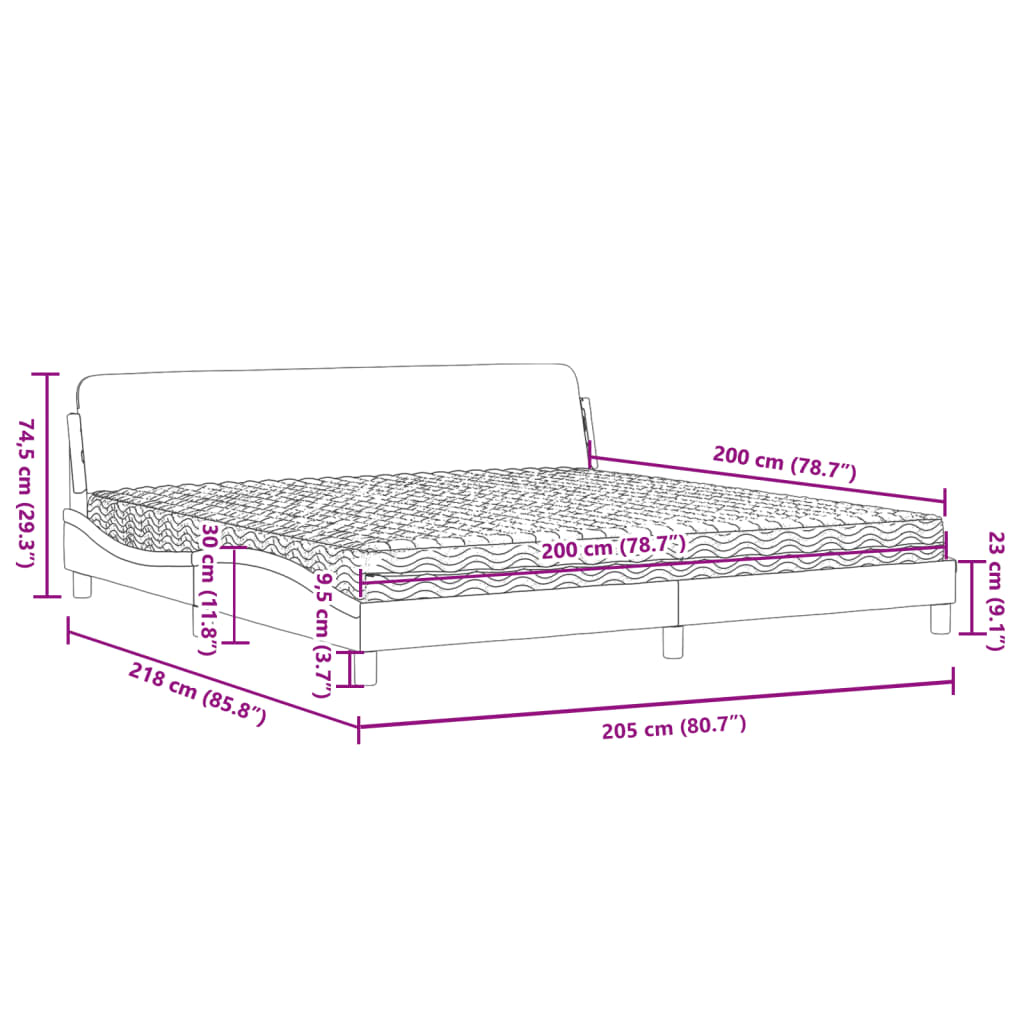 Letto con Materasso Dover Marrone Scuro 200x200 cm in Tessuto - homemem39