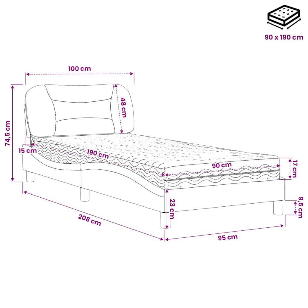 Letto con Materasso Hvar Crema 90x190 cm in Tessuto | homemem39