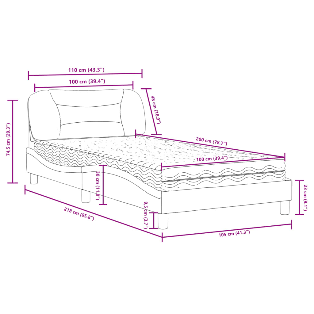 Letto con Materasso Hvar Grigio Scuro 100x200 cm in Tessuto | homemem39