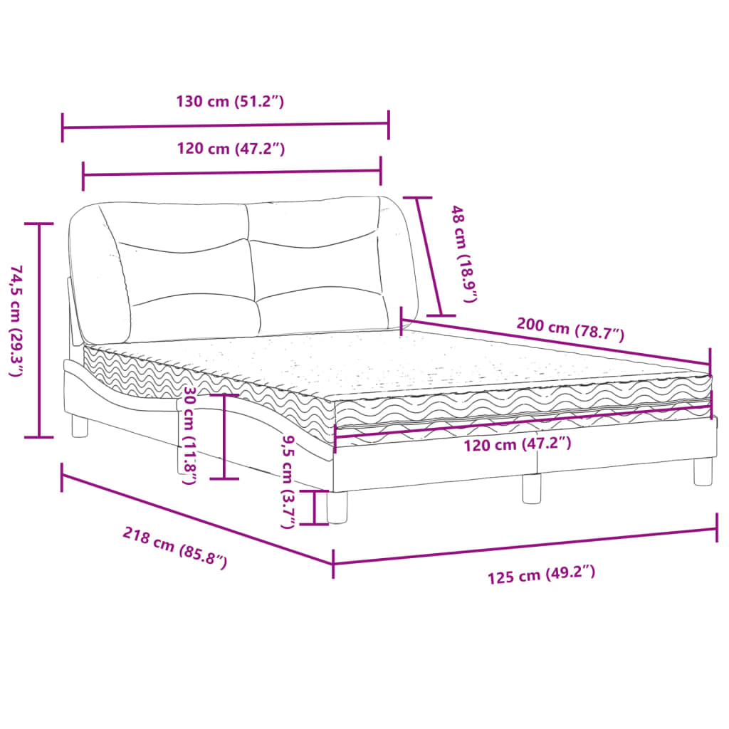 Letto con Materasso Hvar Nero 120x200 cm in Tessuto | homemem39