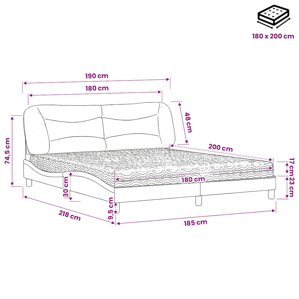 Letto con Materasso Hvar Blu 180x200 cm in Tessuto | homemem39