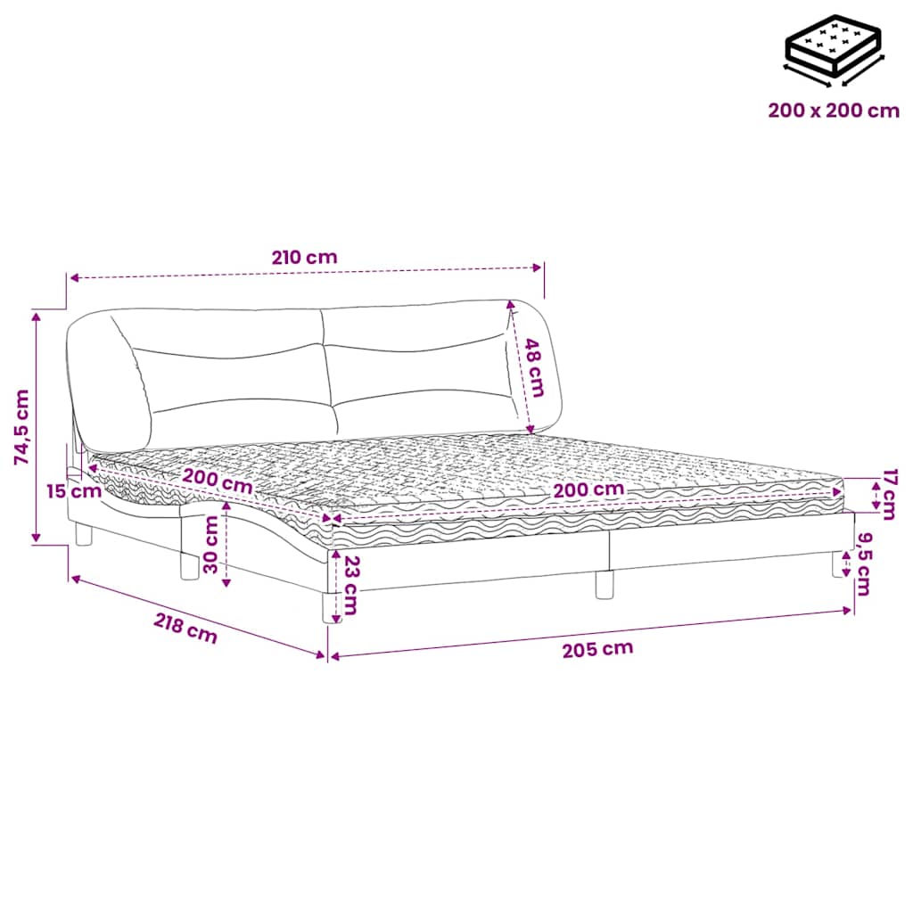 Letto con Materasso Hvar Nero 200x200 cm in Tessuto