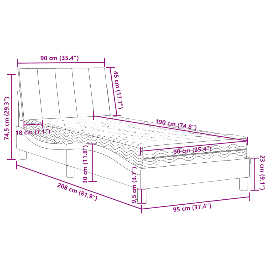 Letto con Materasso Hanko Nero 90x190 cm in Velluto | homemem39