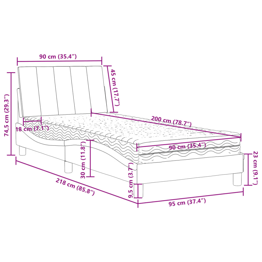 Letto con Materasso Hanko Grigio Chiaro 90x200 cm in Velluto | homemem39