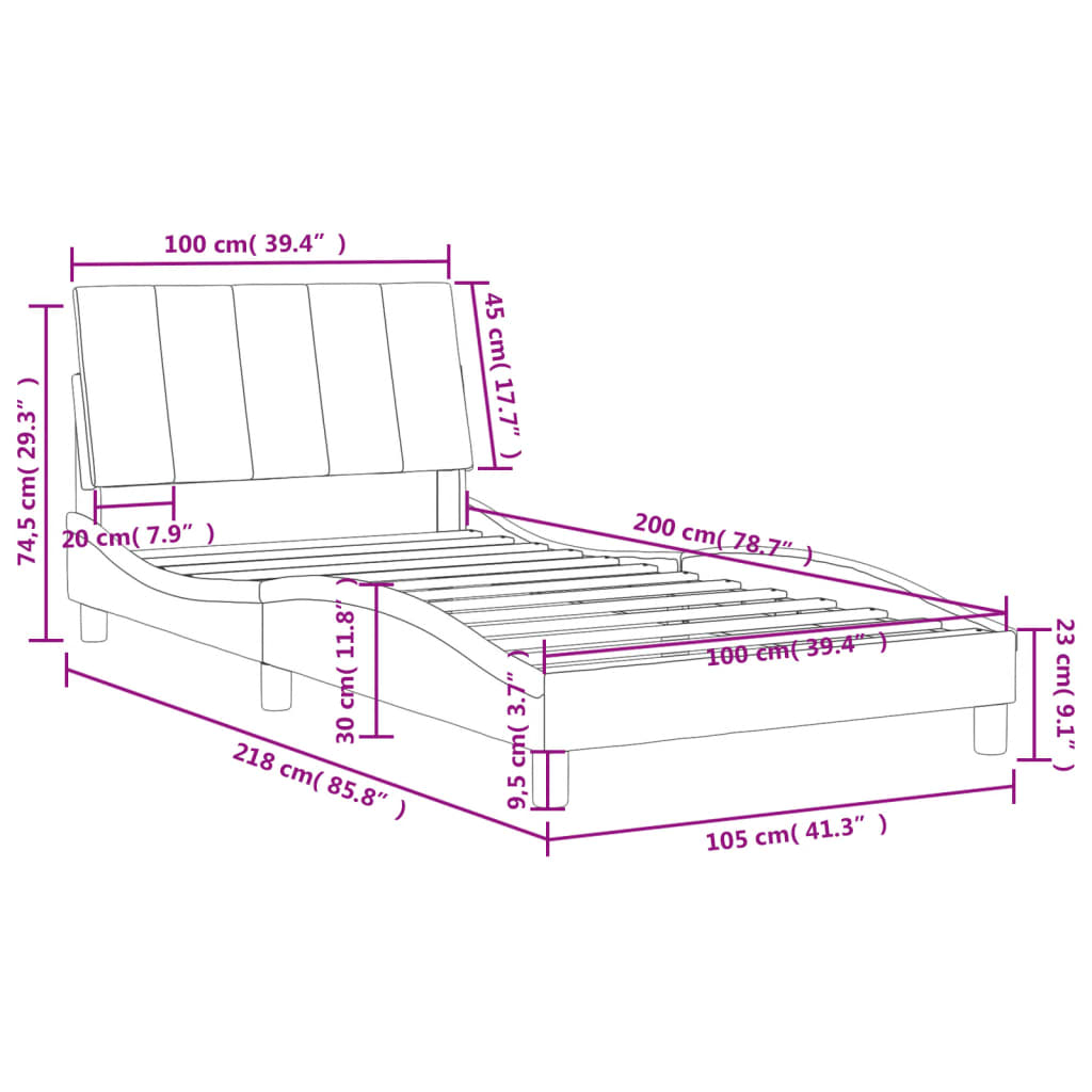 Letto con Materasso Hanko Nero 100x200 cm in Velluto | homemem39