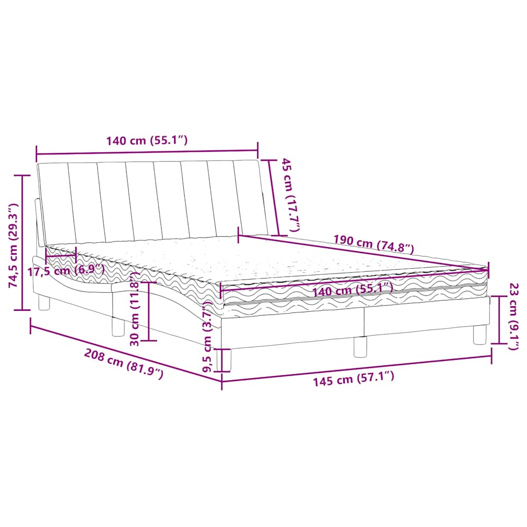 Letto con Materasso Hanko Verde Scuro 140x190 cm in Velluto | homemem39
