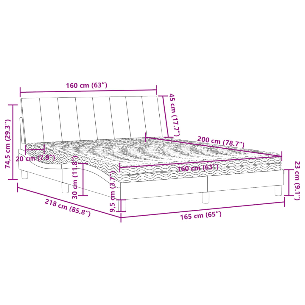 Letto con Materasso Hanko Nero 160x200 cm in Velluto | homemem39