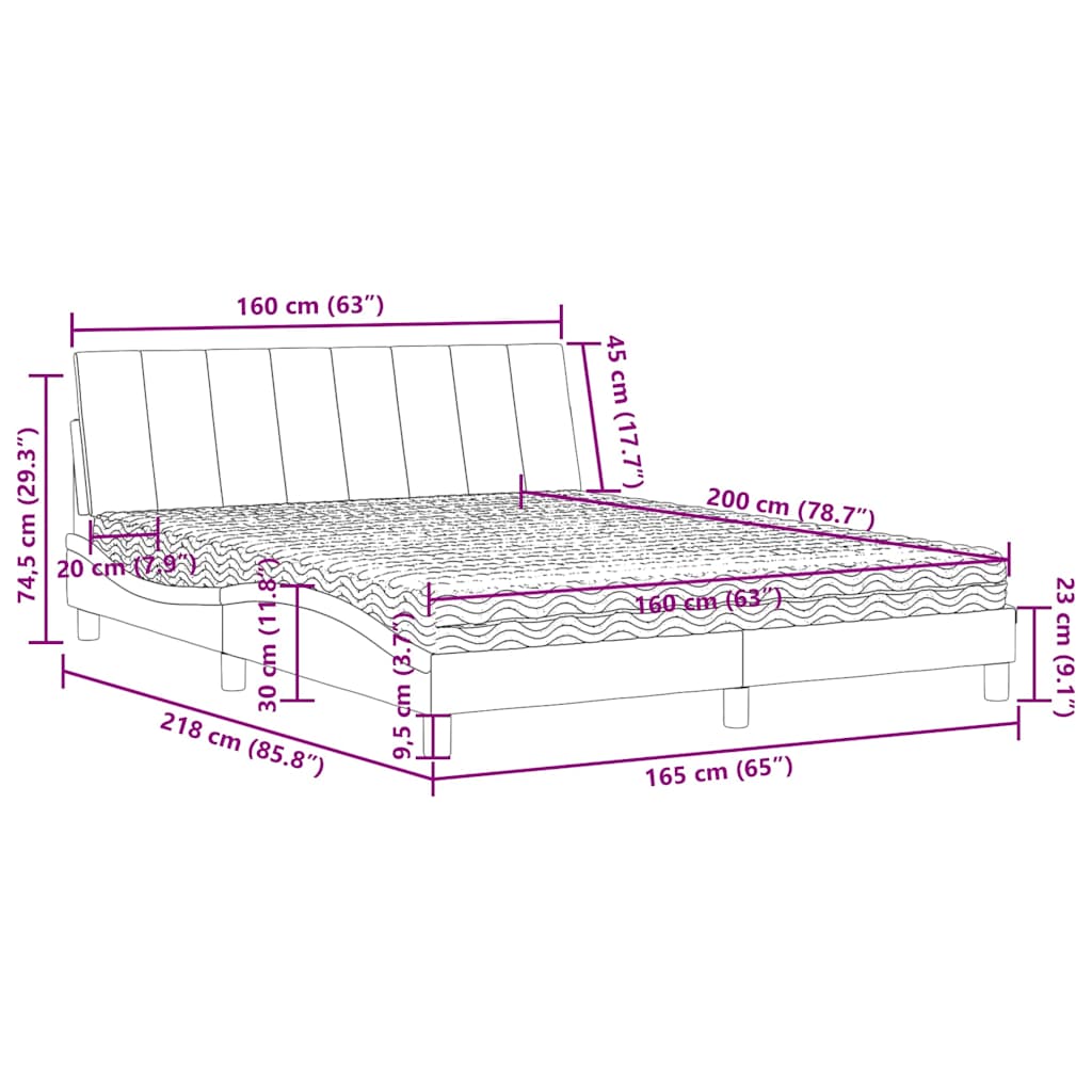 Letto con Materasso Hanko Blu 160x200 cm in Velluto | homemem39