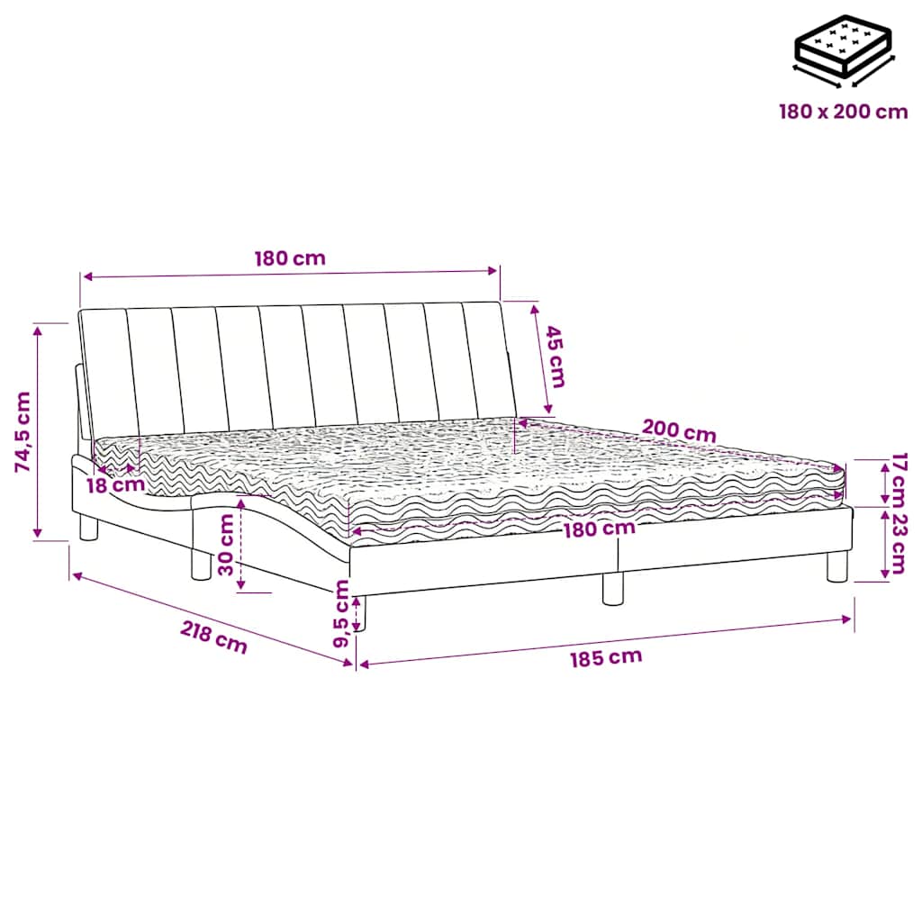 Letto con Materasso Hanko Grigio Chiaro 180x200 cm in Velluto | homemem39