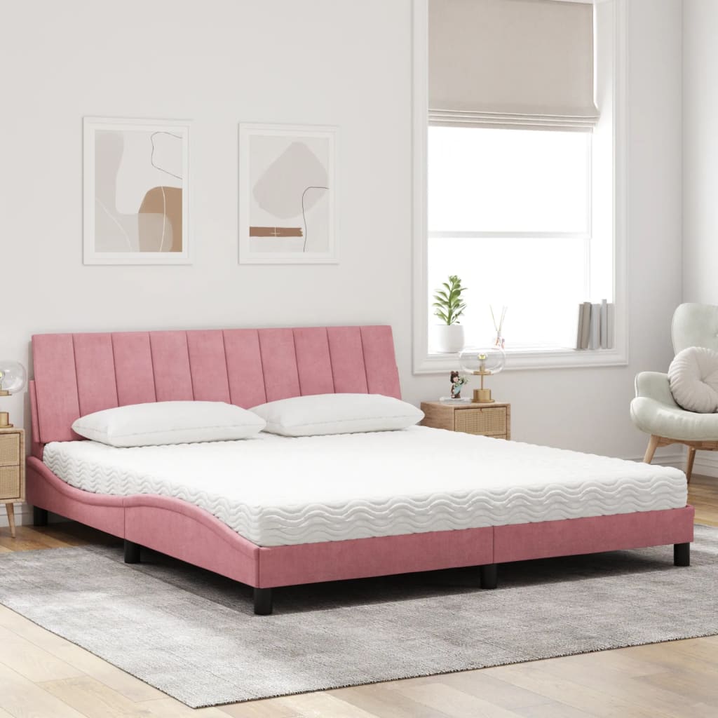 Letto con Materasso Hanko Rosa 180x200 cm in Velluto | homemem39