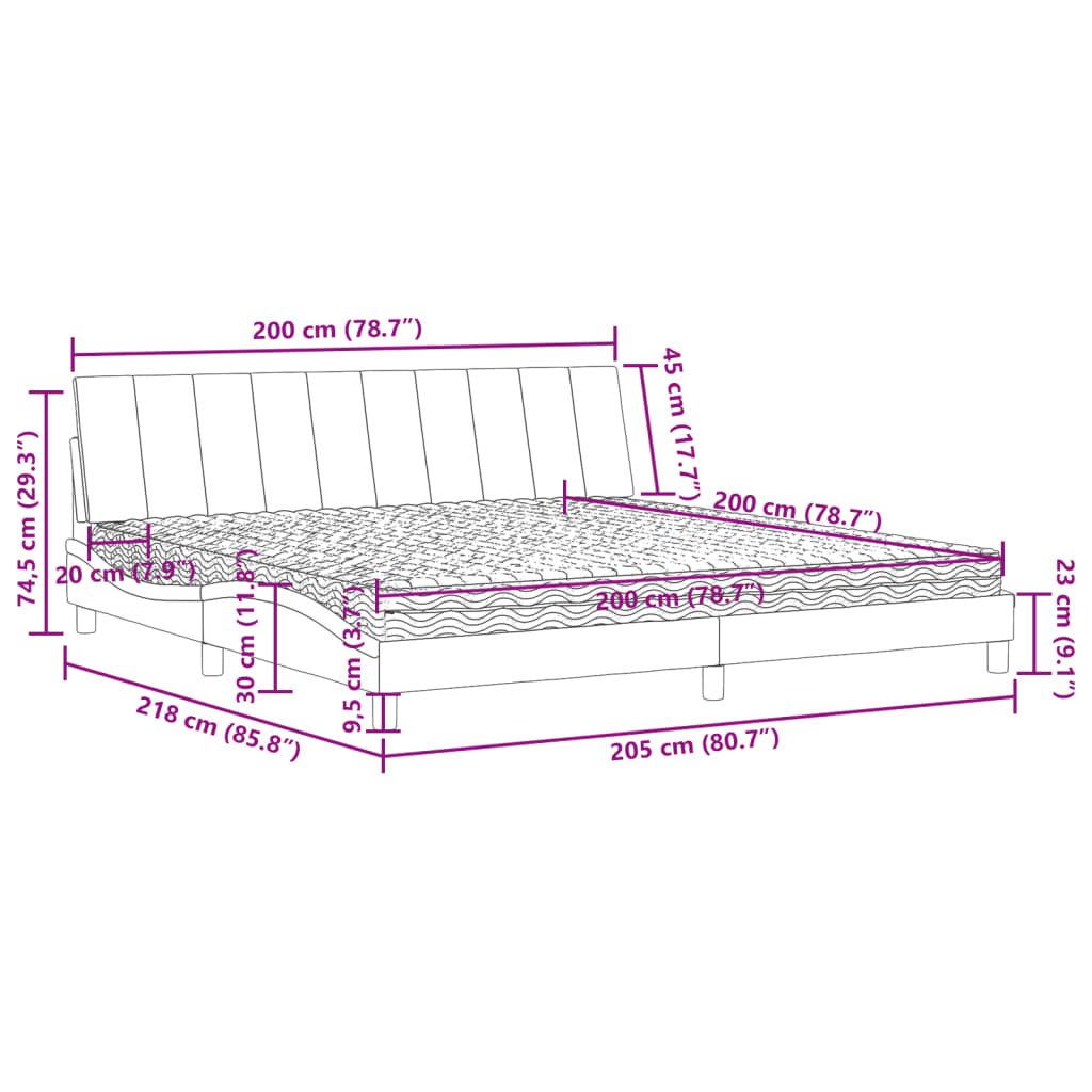 Letto con Materasso Hanko Grigio Chiaro 200x200cm Velluto | homemem39
