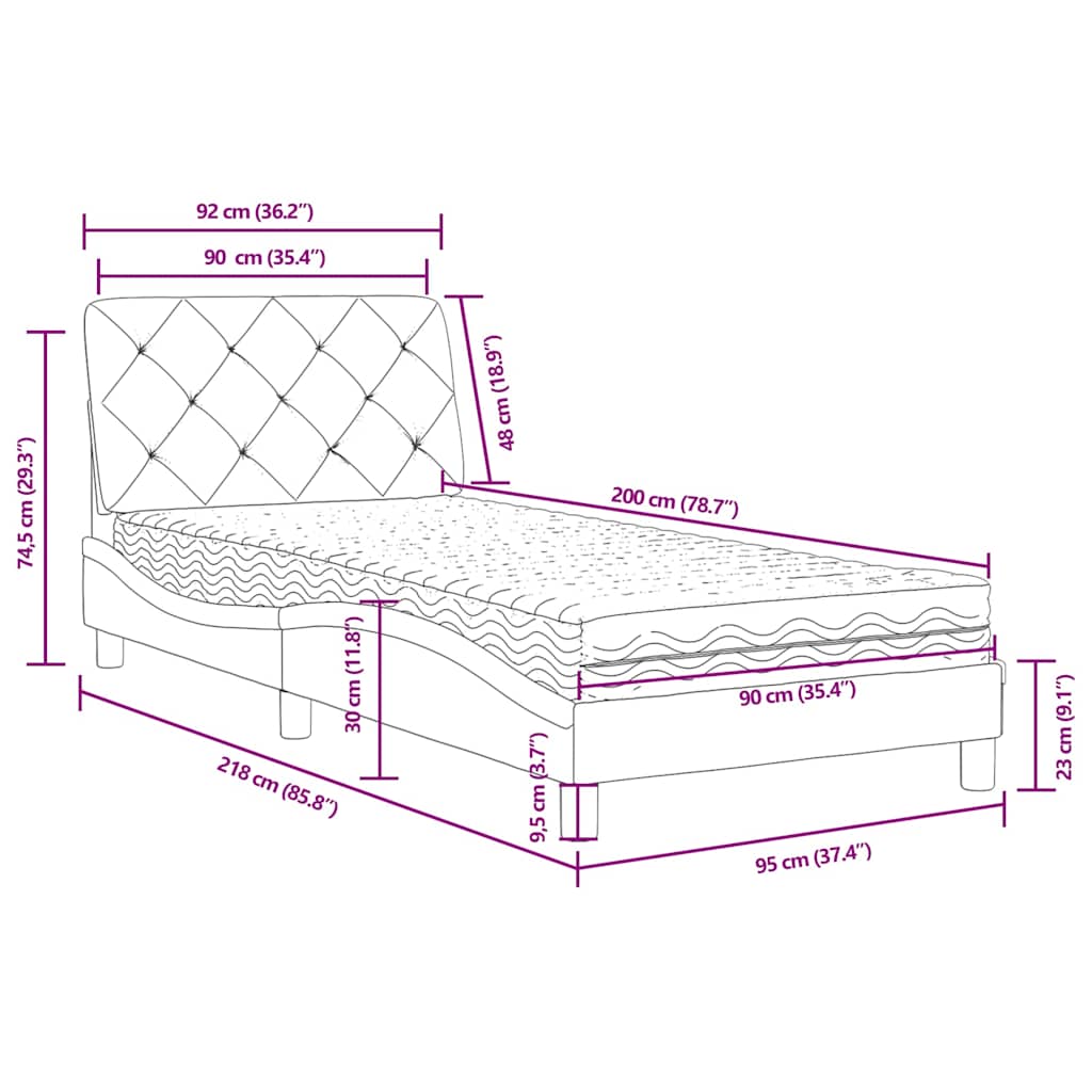 Letto con Materasso Blu 90x200 cm in Velluto