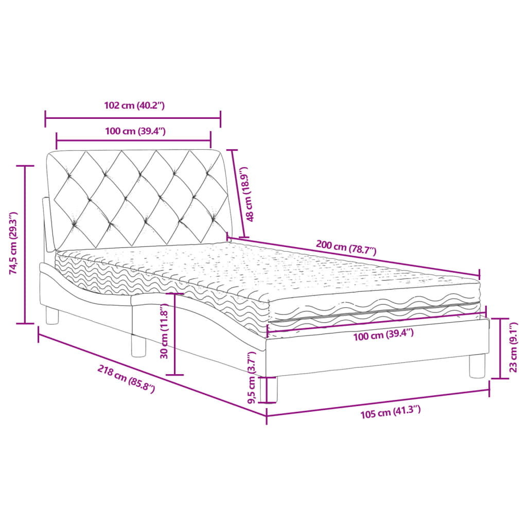 Letto con Materasso Grigio Scuro 100x200 cm in Velluto | homemem39