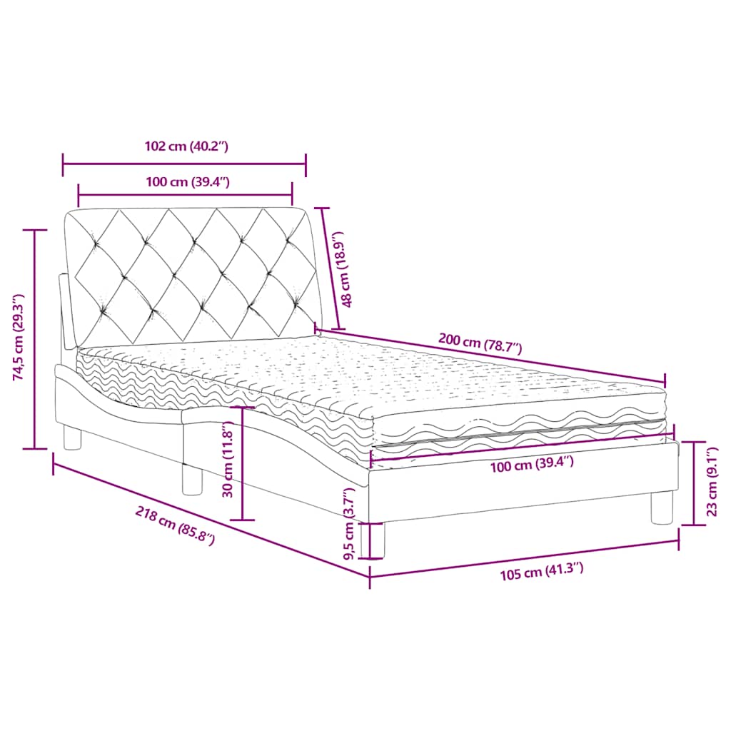 Letto con Materasso Verde Scuro 100x200 cm in Velluto | homemem39