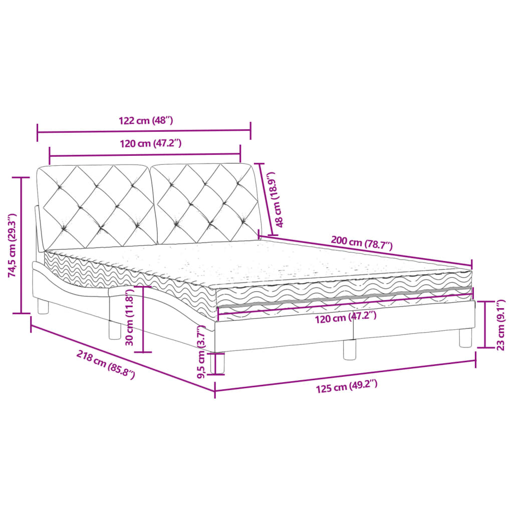 Letto con Materasso Nero 120x200 cm in Velluto | homemem39
