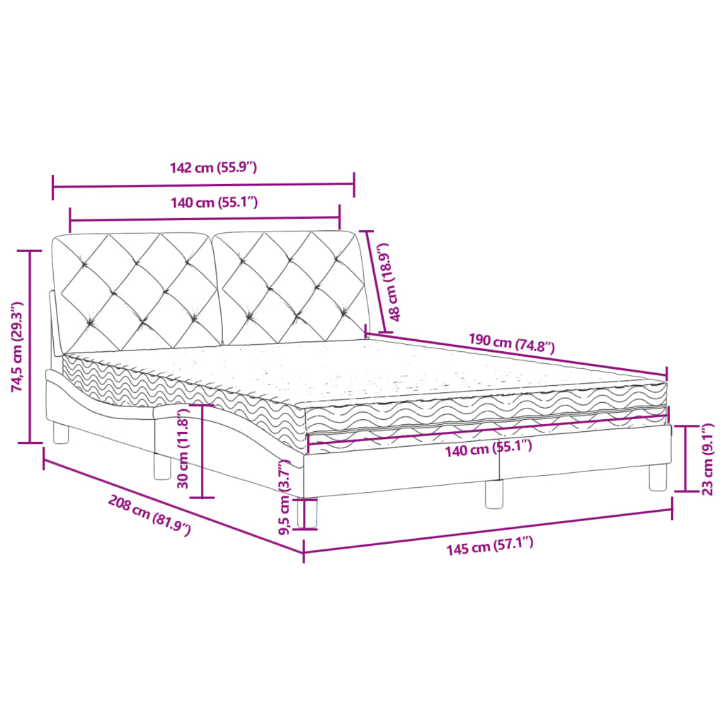 Letto con Materasso Grigio Chiaro 140x190 cm in Velluto | homemem39