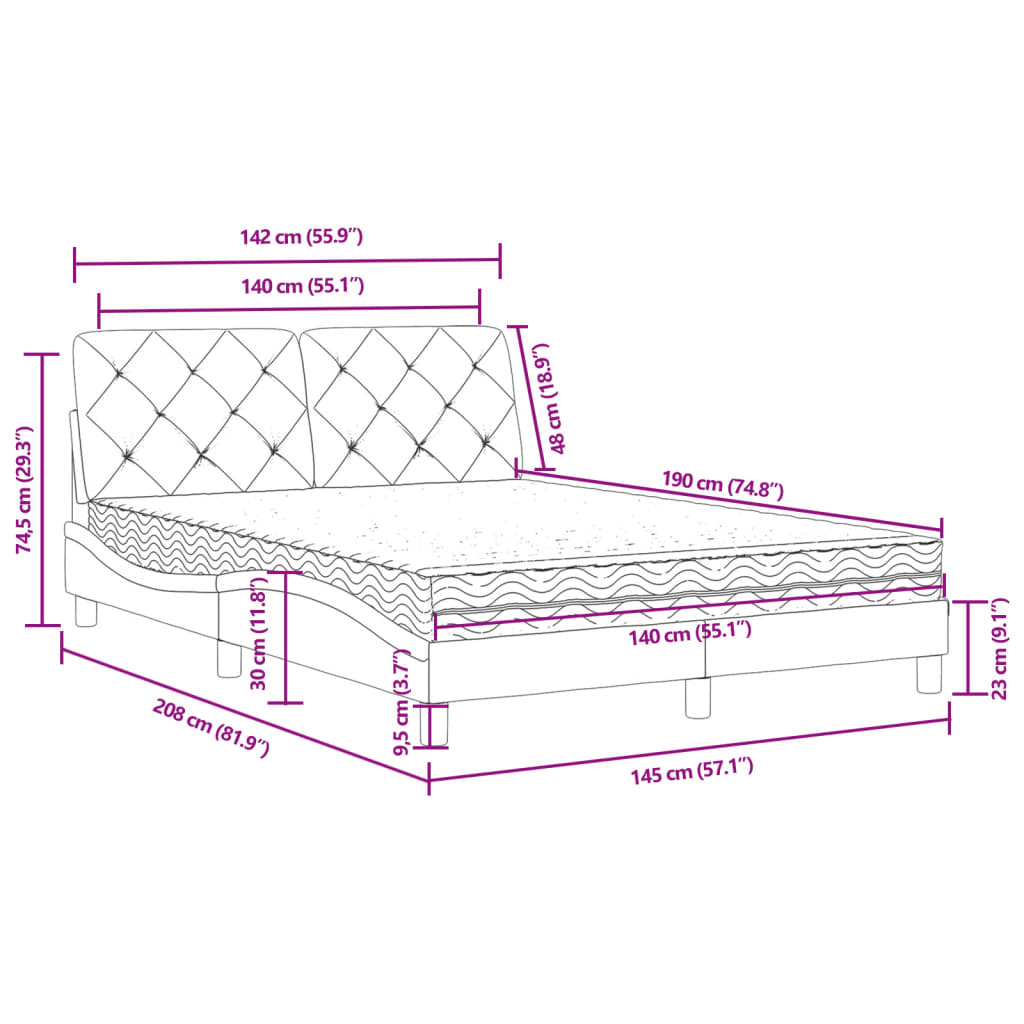 Letto con Materasso Nero 140x190 cm in Velluto | homemem39