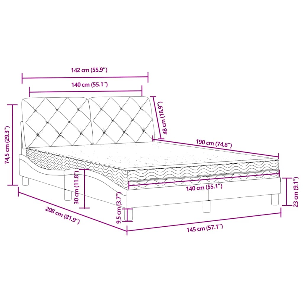 Letto con Materasso Verde Scuro 140x190 cm in Velluto | homemem39