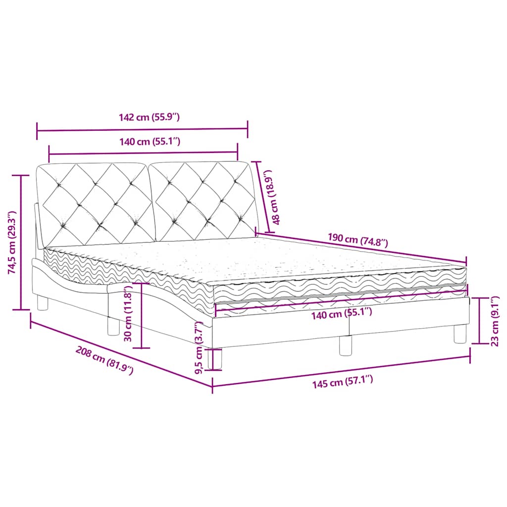 Letto con Materasso Blu 140x190 cm in Velluto | homemem39