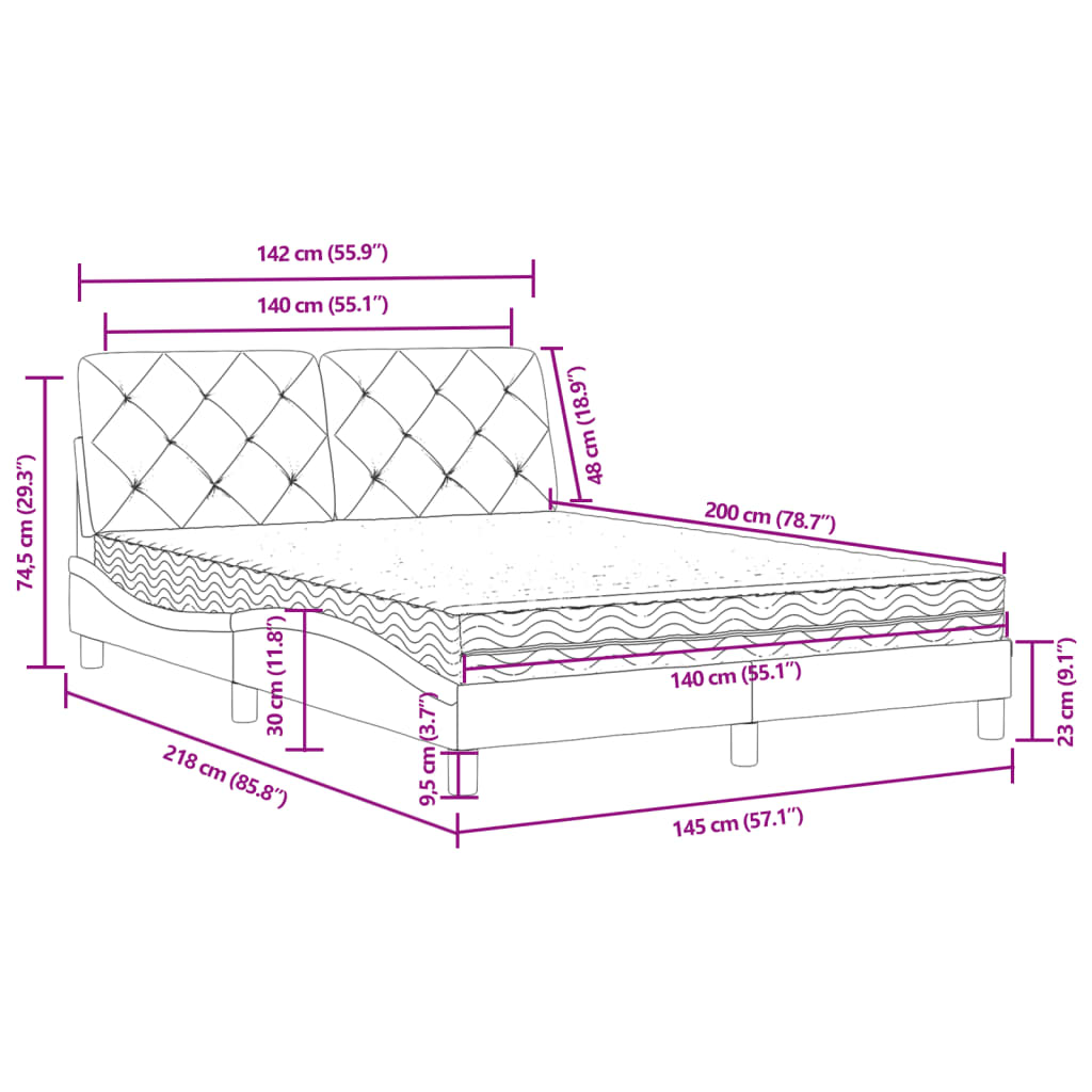 Letto con Materasso Blu 140x200 cm in Velluto | homemem39