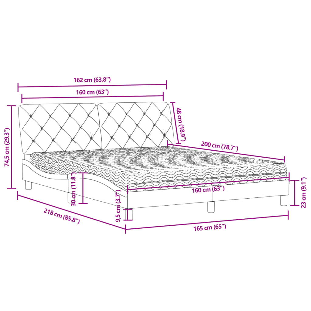 Letto con Materasso Grigio Chiaro 160x200 cm in Velluto | homemem39