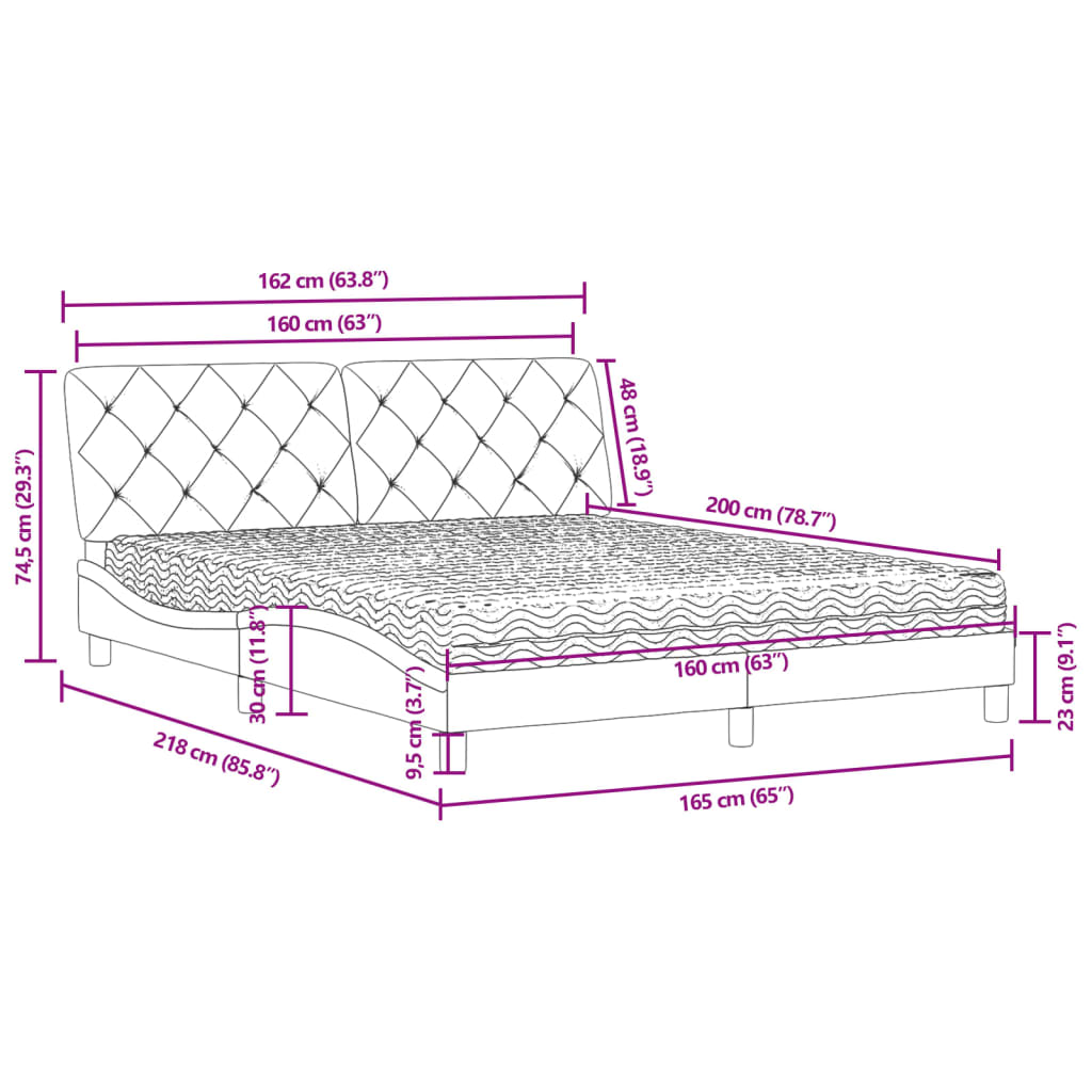 Letto con Materasso Grigio Scuro 160x200 cm in Velluto | homemem39