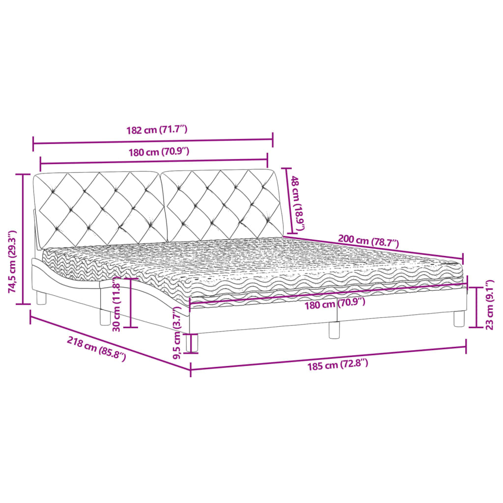 Letto con Materasso Grigio Chiaro 180x200 cm in Velluto | homemem39