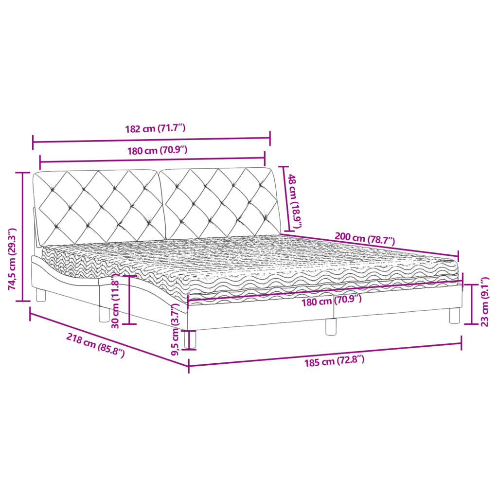 Letto con Materasso Grigio Scuro 180x200 cm in Velluto | homemem39